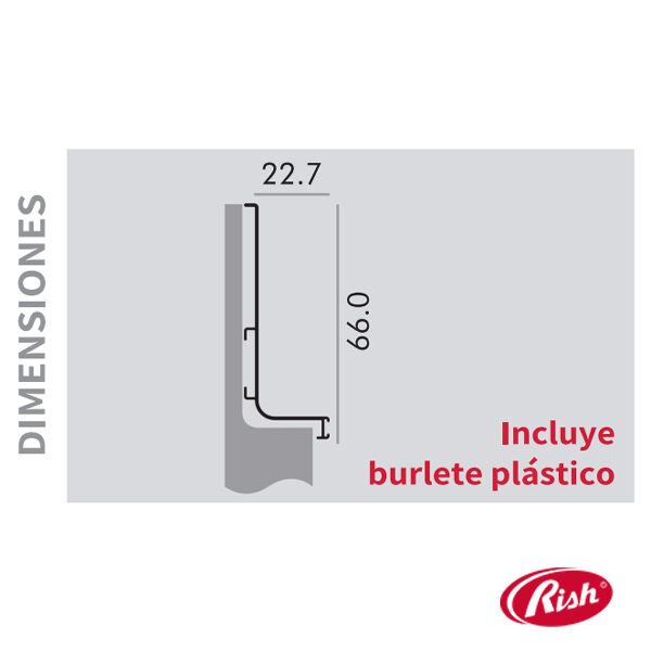 Alternative view of Perfil Gola L de 66mm de 3mts - Incluye Felpa