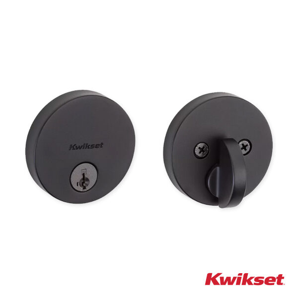 Cerrojo de Seguridad Kwikset Uptown Redondo Contemporaneo con Tecnologia SmartKey - Niquel Satinado y Negro Mate