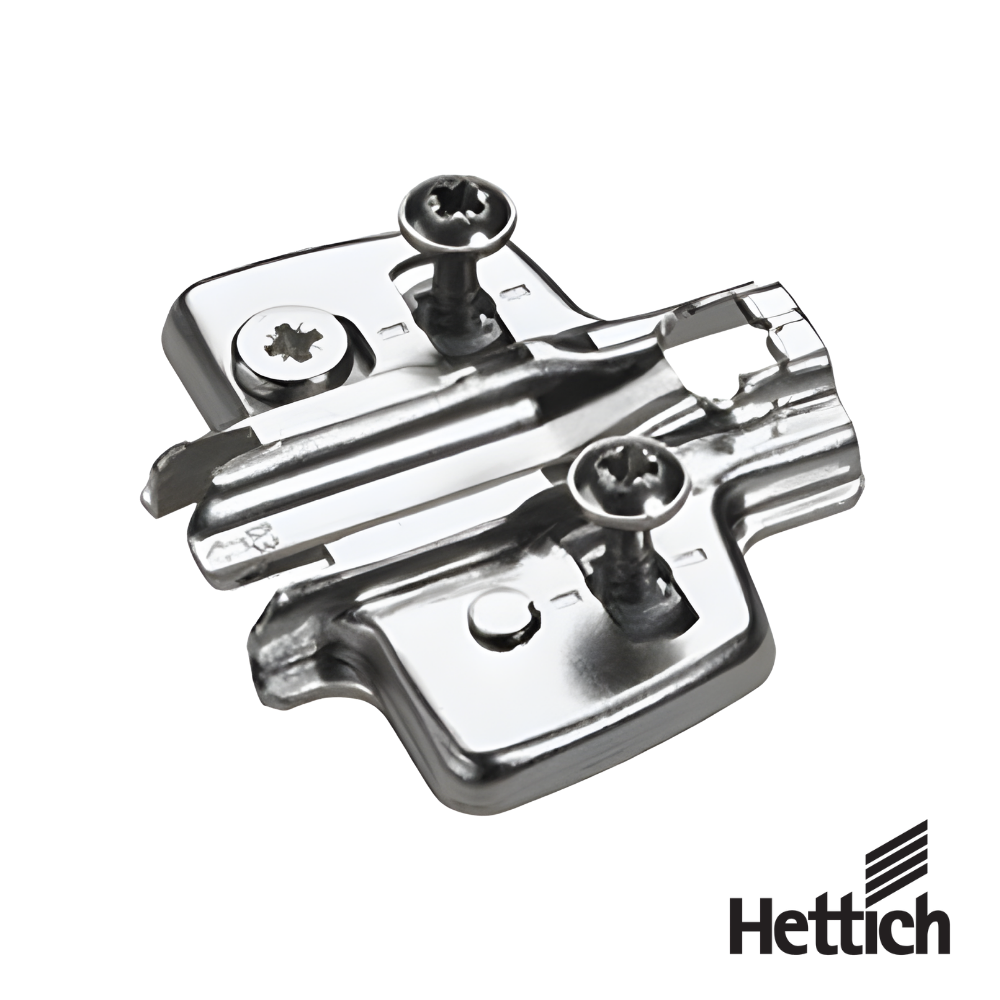 Base Para Bisagra Hettich Con Ajuste De Altura Directo 37 x 32 mm Con Tacos Expandibles Niquelado 2