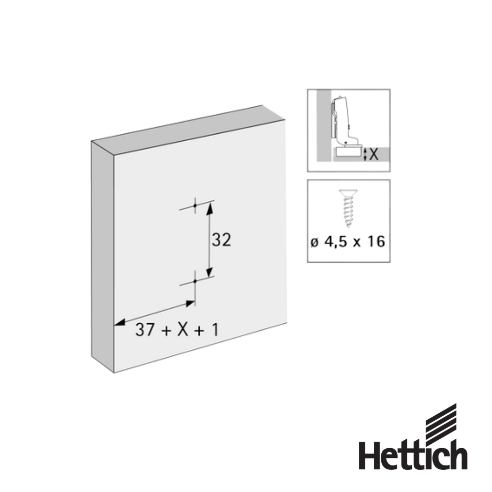 Base Para Bisagra Hettich Con Ajuste De Altura Montaje Atornillable 37 x 32 mm Niquelado 1 1
