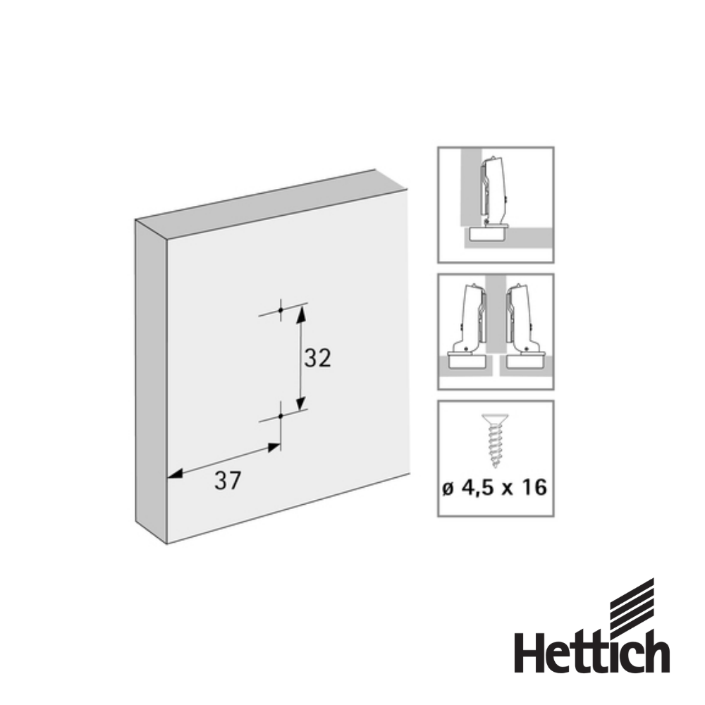 Base Para Bisagra Hettich Con Ajuste De Altura Montaje Atornillable 37 x 32 mm Niquelado 2 1