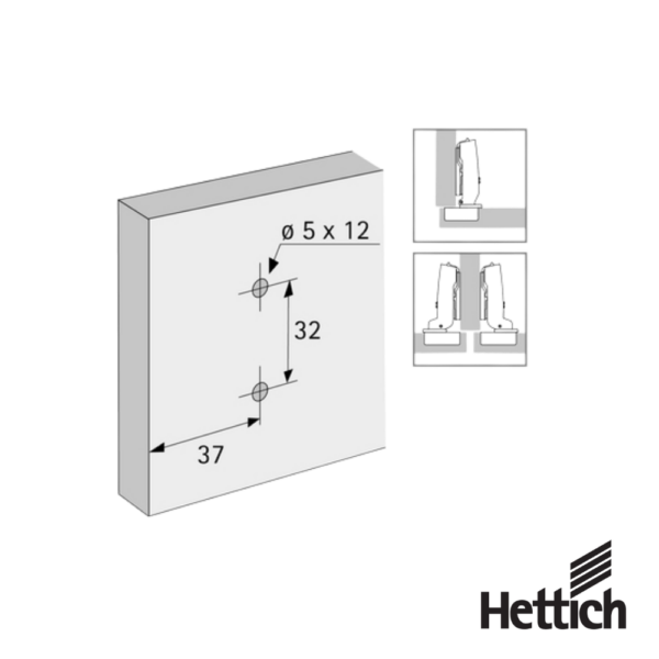 Alternative view of Base Para Bisagra Hettich Con Tacos Expandibles 37 x 32 mm Niquelado