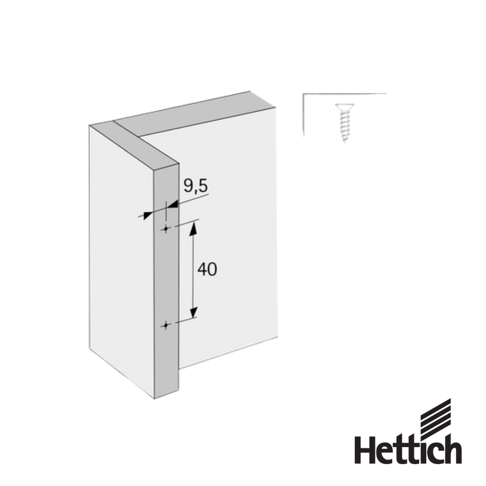 Base Para Bisagra Hettich Face Frame 9.5 x 40 mm Montaje Atornillable Niquelado 1 1