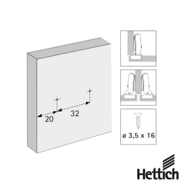 Alternative view of Base Recta Para Bisagra Hettich 20 x 32 mm Montaje Atornillable Niquelado