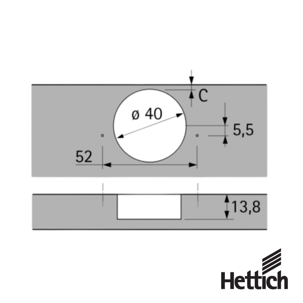 Bisagra Hettich Intermat 110° 9155242 Solapada TH 52 x 5.5 mm Montaje Directo 2 1