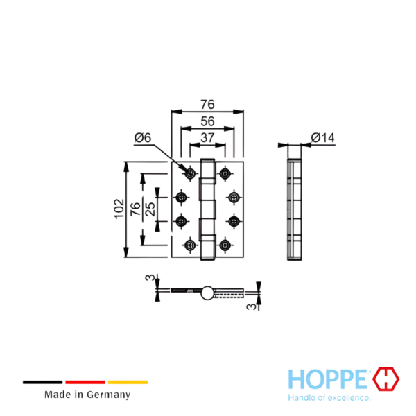 Alternative view of Bisagra con baleros acero inoxidable 201 negra 102x76mm HOPPE AR8180