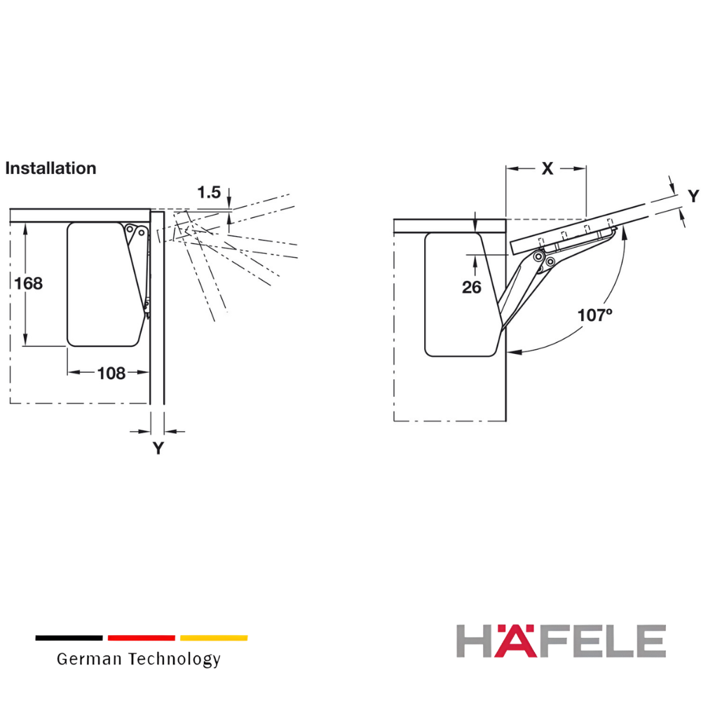 Brazo Elevable Free Flap 1.7 Hafele Para Puertas Abatibles 5