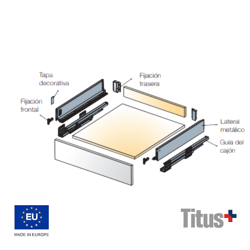 Corredera Tekform Drawer DW Con Conector Frontal Easiyx O Tornillo Sistema De Cajon Oculto Titus 3