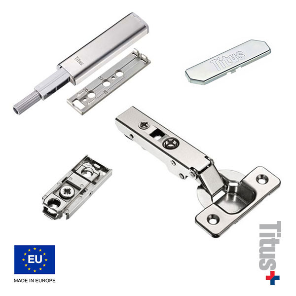 Kit Bisagra T-type 110 + Placa de Montaje Lineal + Tapa + Push Push Latch
