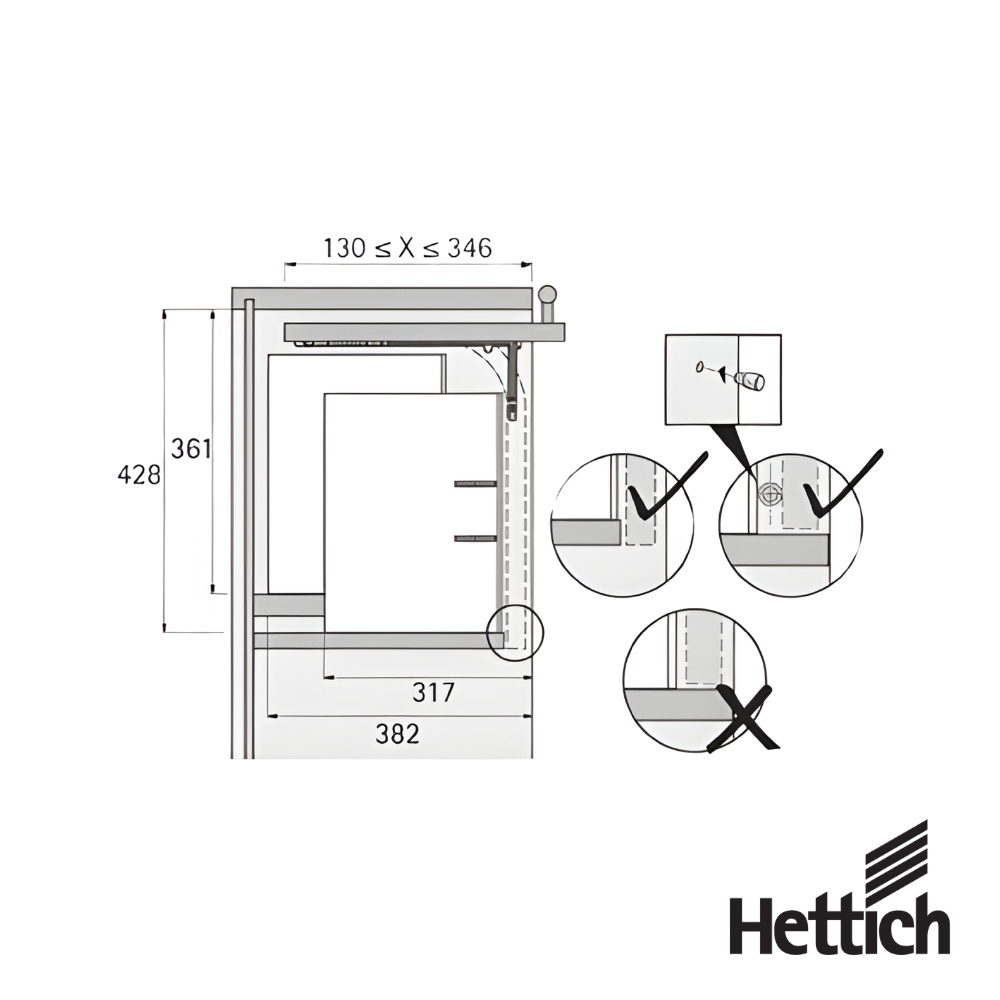 Herraje para puertas elevables arremetidas Lift Up grosor de puerta 15 16mm 3 1