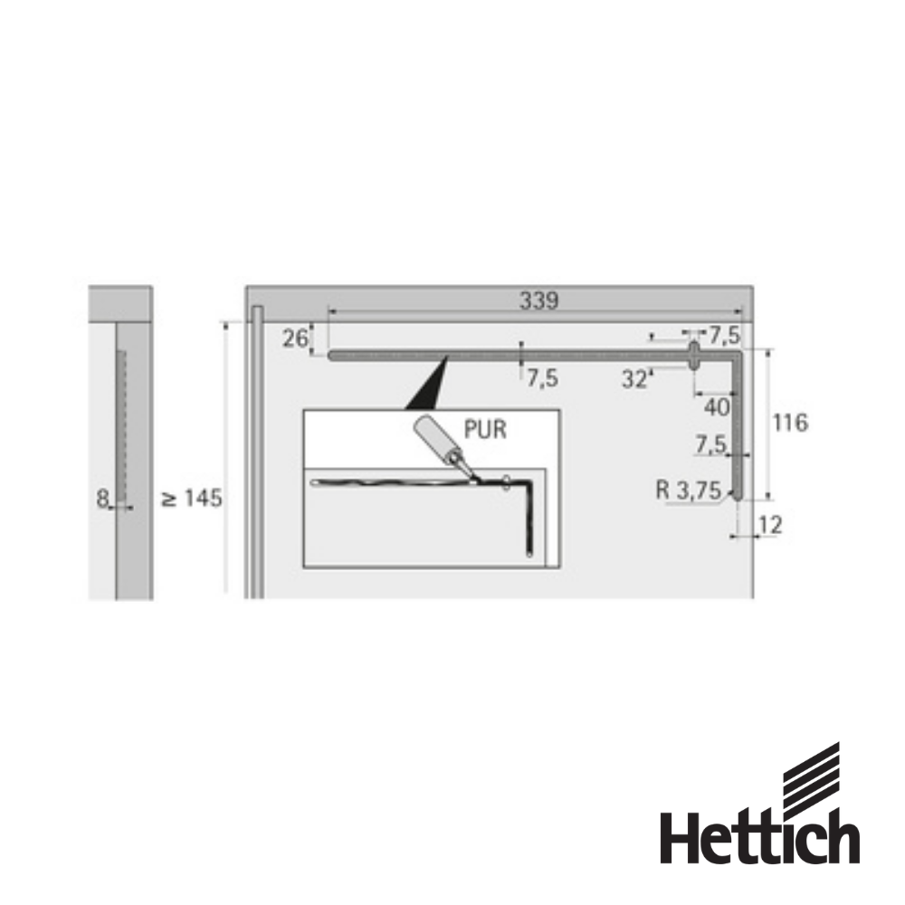 Herraje para puertas elevables arremetidas Lift Up grosor de puerta 15 16mm 4 1