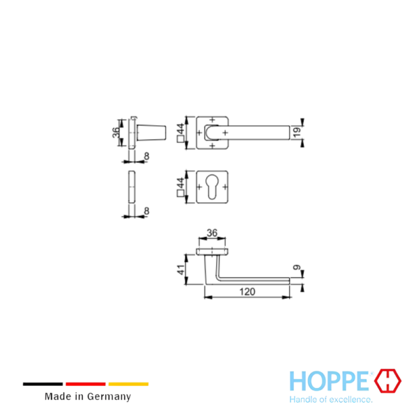 Alternative view of Juego De Manijas HOPPE Brindisi Cromado Mate Con Bocallave PZ