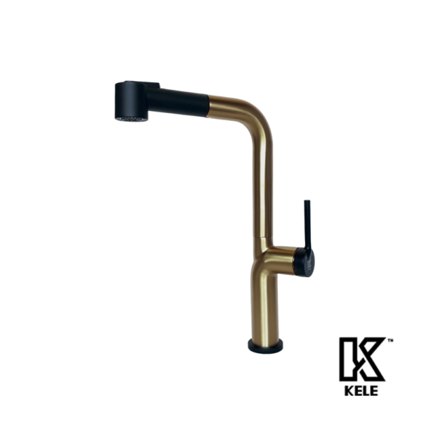 KELE Mezcladora Monomando Extraíble K Faucets Para Fregadero Acero Inoxidable Dorado Negro