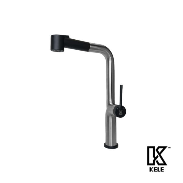 KELE Mezcladora Monomando Extraíble Con Flexible K Faucets Para Fregadero Acero Inoxidable Negro