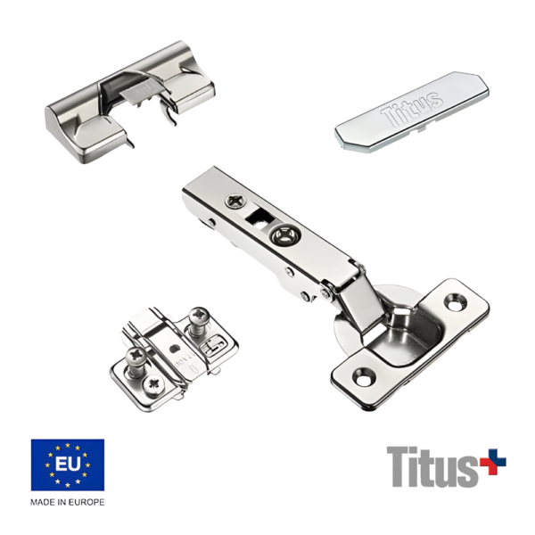 Kit Bisagra Titus T-Type 110° Con Placa De Montaje + Tapa + Glissando