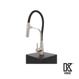 MEZCLADORA MONOMANDO DE CUELLO ALTO DE MANDGUERA FLEXIBLE AI304 CUERPO INOX MANGUERA NEGRA IN DAO 860230