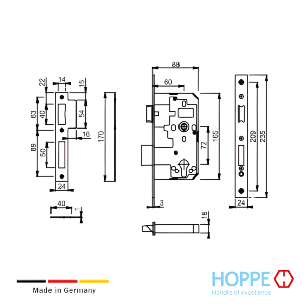 Alternative view of Mecanismo de Embutir HOPPE para Puerta Interior y Entrada Pestillo 21 mm