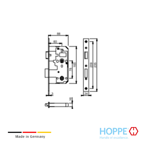 Alternative view of Mecanismo de embutir reversible para puerta interior o baño HOPPE