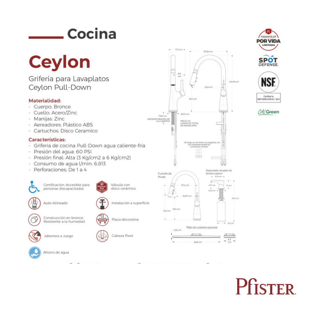 Monomando Para Cocina Pfister Ceylon Negro Mate 3 1