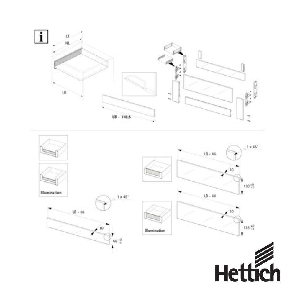 Perfil De Soporte Hettich AvanTech YOU Para Cajon Interno H187 Antracita 1 1