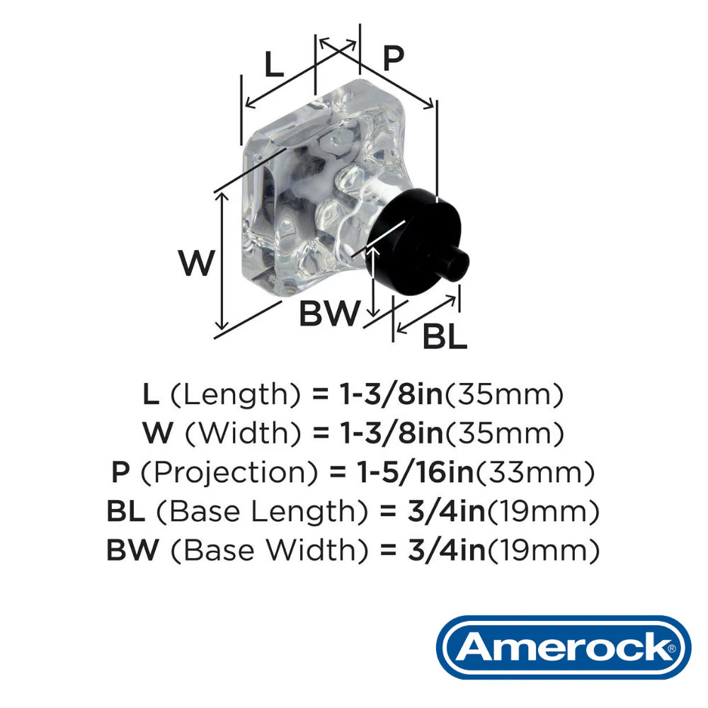 Perilla Glacio 35 mm Amerock de Vidrio Transparente con Base Metalica 5 1