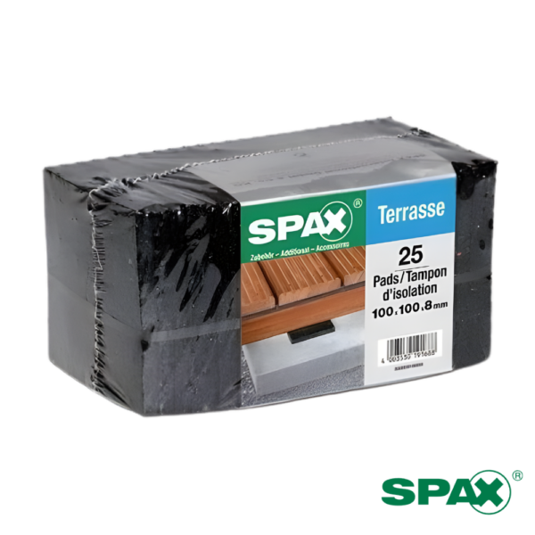 Spax D pads (almohadillas) 100 x 100 x 8 mm, paquete c/25 pzs (10 paquetes por caja)