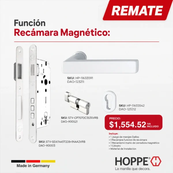 Kit Manilla con Mini-Roseta HOPPE Dallas Función Recámara Magnético - Blanco Mate
