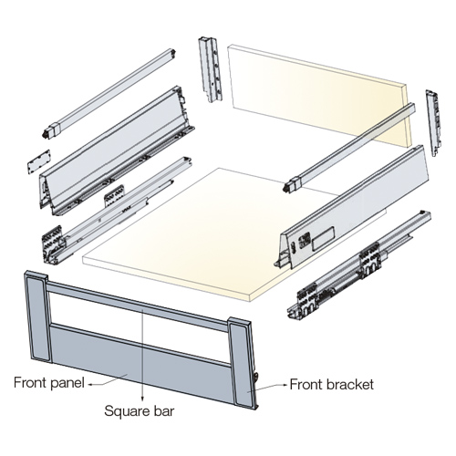 Kit de Panel Frontal Interior Recortable para Tekform Drawer DW182 con Barra Cuadrada